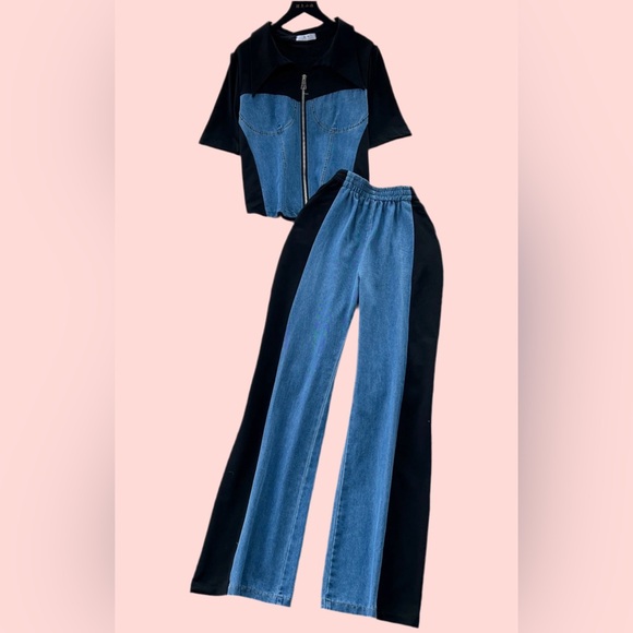 New women’s denim patchwork set - Picture 1 of 2